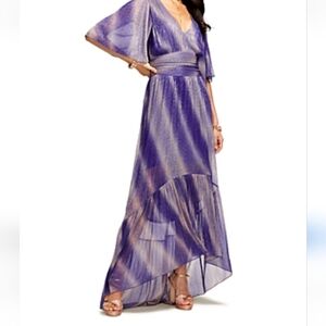 NWT. Ramy Brooks Glittery Alex dress purple and soft gold maxi dress